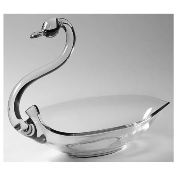 Duncan Miller Clear Blown Glass Swan Mother and Cygnet Dish Set - Picture 12 of 13